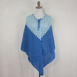 Vintage 80s Crochet Blue Women's Shall One Size Grannycore